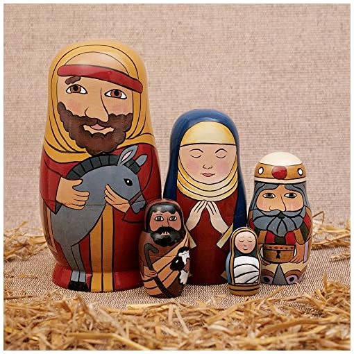 Set of 5 Handmade Wooden The Nativity Holy Family Nesting Doll
