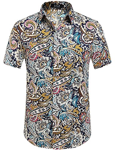 SSLR Men's Summer Casual Flower Short Sleeve Shirt