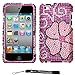 Pink Flower Luxury Design Premium Crystal Shiny Rhinestone Carrying Cover Protective Case for New Apple iPod Touch 4 ( 4th Generation 8GB, 16GB, 32GB )