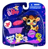 Hasbro Year 2008 Littlest Pet Shop Portable Pets "Funniest" Series Collectible Bobble Head Pet Figure Set #970 - Cow with Removable Horns Plus Pink Baret Hat and Purple Basket (91840)