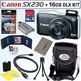 Canon PowerShot SX230HS 12 MP Digital Camera (Black) + 16GB Deluxe Accessor ....