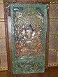 Ganesha Seated Colorful Carved Wood Door Wall Panel India Decor 72 Inch