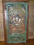 IMAGE OF Ganesha Seated Colorful Carved Wood Door Wall Panel India Decor 72 Inch