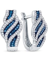 10K White Gold Round Brilliant Cut Blue and White Diamond - Prong Set Round Circle Hoop Earrings - (1/3 cttw.)