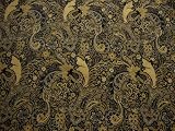 Asian Jacobean Floral Chenille Upholstery Fabric Black