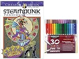 Sargent Art Classic Fine Tip Markers in a Case, Set of 30 and Dover Creative Haven SteamPunk Fashions Coloring Book by Marty Noble (Gift Bundle of 2)