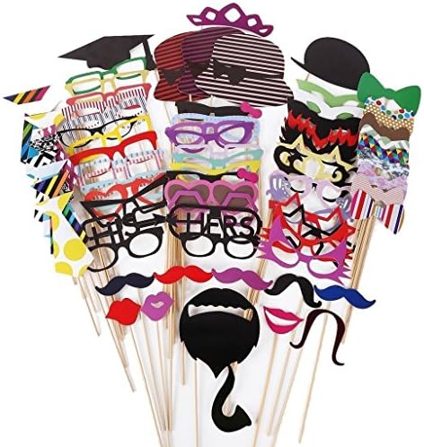 76Pcs Photo Booth Props DIY Kit for Wedding Party Reunions Birthdays Photobooth Dress-up Accessories &amp; Party Favors, Costumes with Mustache on a stick, Hats, Glasses, Mouth, Bowler, Bowties