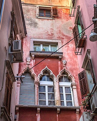 European Street, Shabby Chic, Pastel, Pink and Orange, Window Shutter, Travel Photography - wall art 8x10 - Fine Art Photograph by Melinda Downing