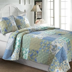 Greenland Home Vintage Jade 68-Inch by 88-Inch Twin Quilt Set