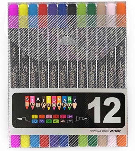 Stationary Cupboard Dual tip Marker Pens, Set of 12 No Duplicates, Brush Pens With Fine And Brush Tip Non Toxic Water Based For Sketching, Painting And Coloring