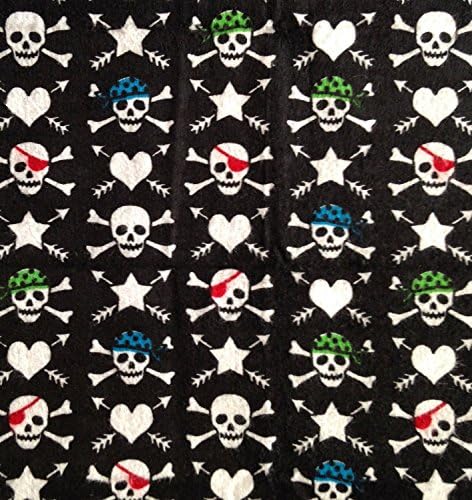 "Patchwork Pirates" on Black Flannel 100% Cotton Fabric (Great for Quilting, Sewing, Craft Projects, & More) 1/2 Yard X 42"