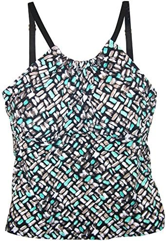 It Figures! High Neck Tankini Swimsuit Top (10, Black Multi)