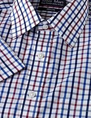 Slim Fit Pure Cotton Easy to Iron Short Sleeve Checked Shirt