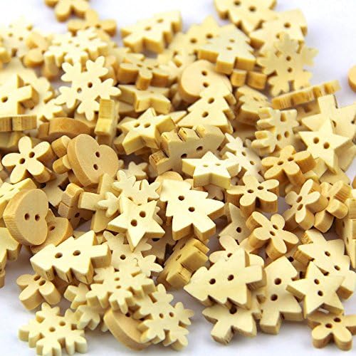 Pack of 100pcs log color and shapes 2 holes Wood Buttons(12-15MM) package for Sewing Scrapbooking.