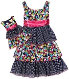 Dollie & Me Girls 2-6x  Tiered Multi Dot Dress and Matching Doll Garment