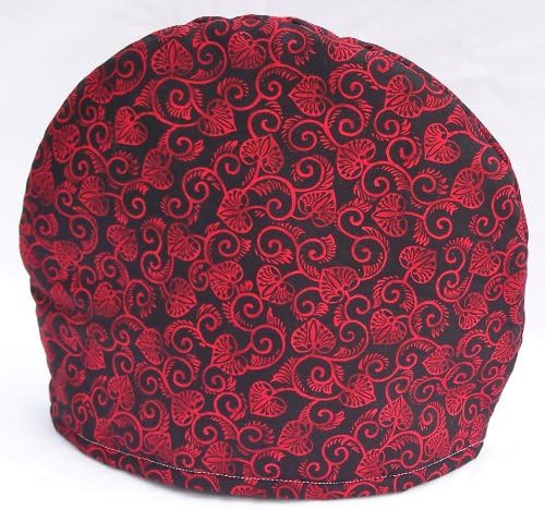 Handmade Red and Black Toile Print Fabric Tea Cozy Lined and Padded Cosy