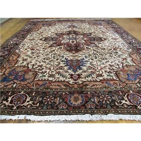 13x19 Ivory Persian Hand Knotted Wool Heriz Rug by Heritage Unlimited