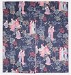 Japanese Noren split door curtain - Geisha design, cotton, blue background