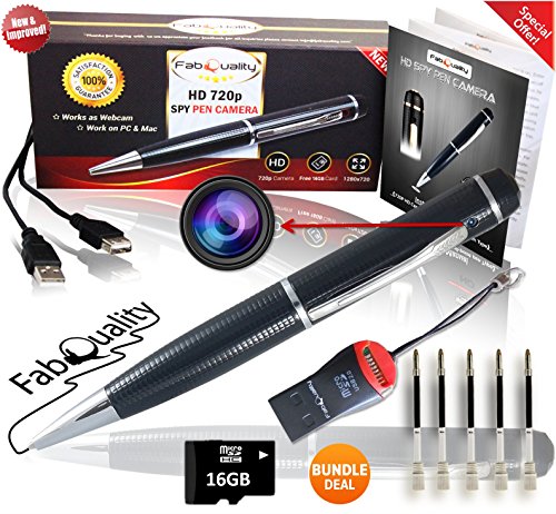 FabQuality 1 DAY Only! Hidden Camera Pen Spy - bundle 16GB Micro SD Card + 5 INK FILLS +updated battery+SD card reader-Record in 1280x720 p HD Executive Multifunction DVR. Perfect Gift - Easy to Use