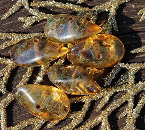 Picasso Yellow Clear Large Propeller Czech Glass Beads Amber Glass Bead Yellow Oval Bead Czech Picasso Beads Large Oval Bead 20mm x 12mm 4pc