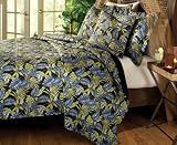 Tropical Palm Bedding Black Blue Green Floral Quilt Set Queen