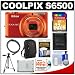 Nikon Coolpix S6500 Wi-Fi Digital Camera (Orange) with 32GB Card + Case + Battery + Tripod + HDMI Cable + Accessory Kit