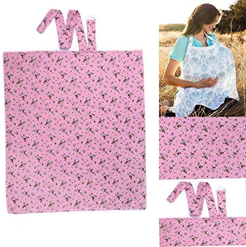 Breast Feeding Nursing Cover - Breast Feeding Nursing Cover with Soft Terry Burp Cloth Pockets (Pink Cherry)