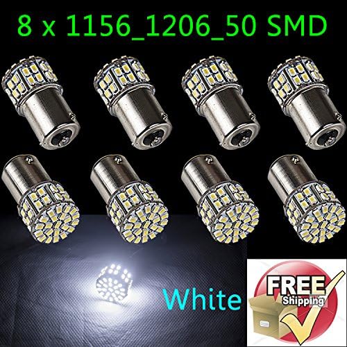 Groupbuy Ba15s 1156 Car Rear Turn Light Signal Super Bright 50-smd LED Bulb Lamp 12V Color White,Red,Yellow,Blue,Green,Purple Pink,Warm White For Choice (8-Pack, Withe)