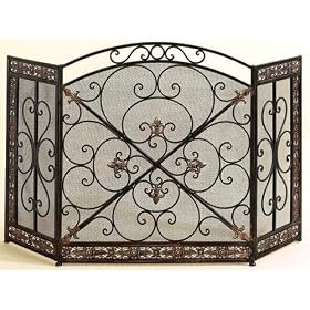 53" Wide Metal FIREPLACE FIRE SCREEN with Scroll Design on a Mesh Screen
