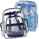 (40 Pieces) Blue Trim + Navy Trim K-Cliffs Clear Transparent PVC School Backpack/ Book Bag/ Day Pack