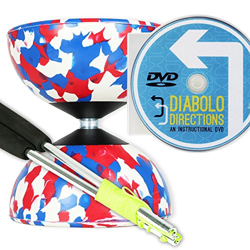 Mr B Harlequin Diabolo, Metal Diablo Sticks & Diabolo Directions Instructional DVD! (Red & Black)