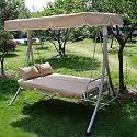 Luxus Loywe Hollywoodschaukel Gartenschaukel mit Bettfunktion Beige LW10