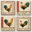 AbsorbaStone Tumbled Tile Assorted Coaster set ~ Majestic Roosters ~ 4 Tile D...