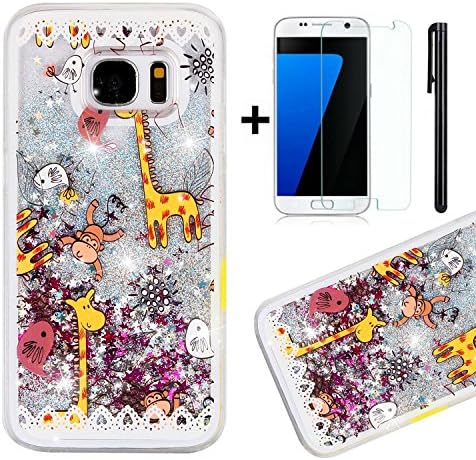 Galaxy S7 Case,Tebey [Liquid Flowing] Ultra Thin [Glitter] Bling Back Case Cover for S7,Hard Case Protective Shell Floating Sparkle Star Quicksand Case for Samsung Galaxy S7-Giraffe