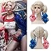Netgo Suicide Squad Harley Quinn Cosplay Wigs Medium Length Pink Blue Gradient Halloween Wigs Lolita Style Wigs with Ponytails