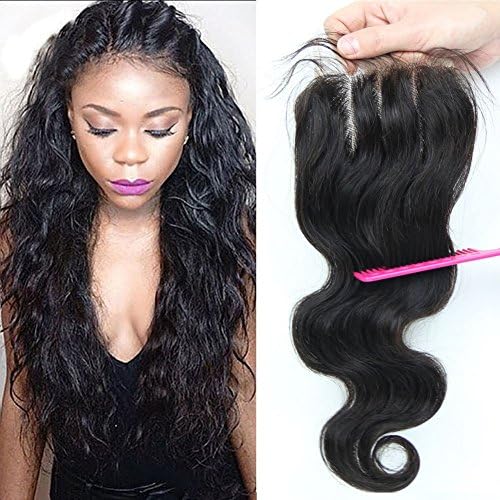 Sunday Hair Bleached knots Body Wave Lace Closure 3Part Closure 14inch, Brazilian Virgin Human Hair Swiss Lace Top Closure