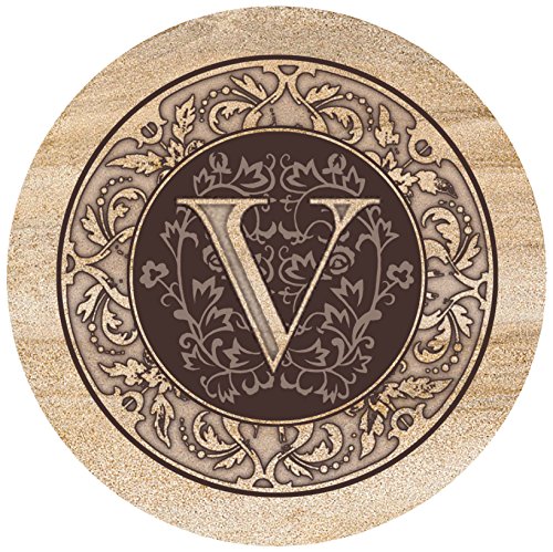 Thirstystone Monogram Letter V Absorbent Sandstone Coaster 4-Pack Made in The USA Decorative, Absorbent, Easily Wipes Clean