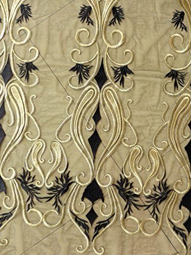 Black Gold Mixed Colors Metallic on Netting Embroidered Lace Fabric By the Yard 47 Inchecs Width