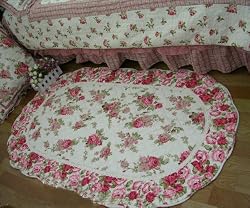 Shabby Chic Oval Mary Red wild Roses Quilted throw rug