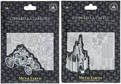 Metal Earth Disney World Magic Kingdom Cinderella Carriage &amp; Cinderella Castle Princess Theme 3D Model Kit Authentic Disney Parks Set