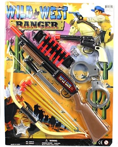 Wild West Ranger Dart Pump Action Toy Gun & Cross Bow Combo Set, Comes w/ 6 Suction Darts, 3 Suction Arrows, Pistol, Badge, Handcuffs, Plastic Blade