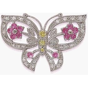Sterling Silver Tourmaline & Citrine Butterfly Style Brooch by Citrine Brooches