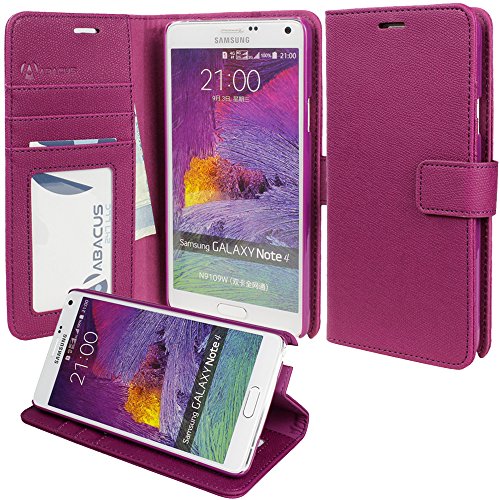 Note 4 Case, Abacus24-7 Galaxy Note 4 Wallet Case [Book Fold] Leather Note 4 Cover [Flip Cover] with Foldable Stand, Pockets for ID, Credit Cards - Purple Flip Case for Samsung Note 4
