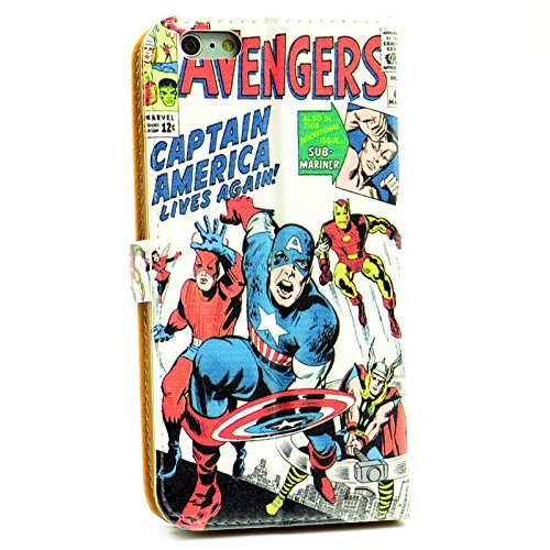 Marvel Comic Captain America The Avengers Pattern Slim Wallet Card Flip Stand Leather Pouch Case Cover For iphone 6 PLUS /iphone 6S Plus New (5.5inch)