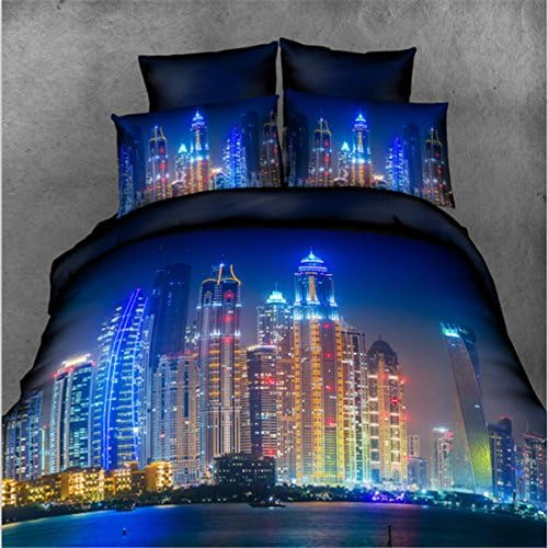 Home Textile City night scene 3D Effect Print 4pcs Bedding Sets,Cotton material beautiful Creative bedding sets Queen Size Christmas Gifts For Family (1)