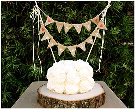 Bleubird Just Married Rustic Burlap Vintage Wedding Cake Topper Bunting, Brown