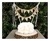 Bleubird Just Married Rustic Burlap Vintage Wedding Cake Topper Bunting, Brown