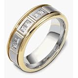 7.5mm Titanium & 18 Karat Yellow Gold Stylish Diamond Wedding Band
