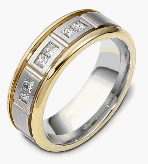 7.5mm Titanium & 18 Karat Yellow Gold Stylish Diamond Wedding Band