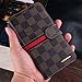 RAYTOP Luxury Brand Designer Brown Checks Leather Cases Covers Wallet for Samsung Galaxy Note 3 Note3 Kickstand Vintage Sleek Decent Classic Classy Men Women